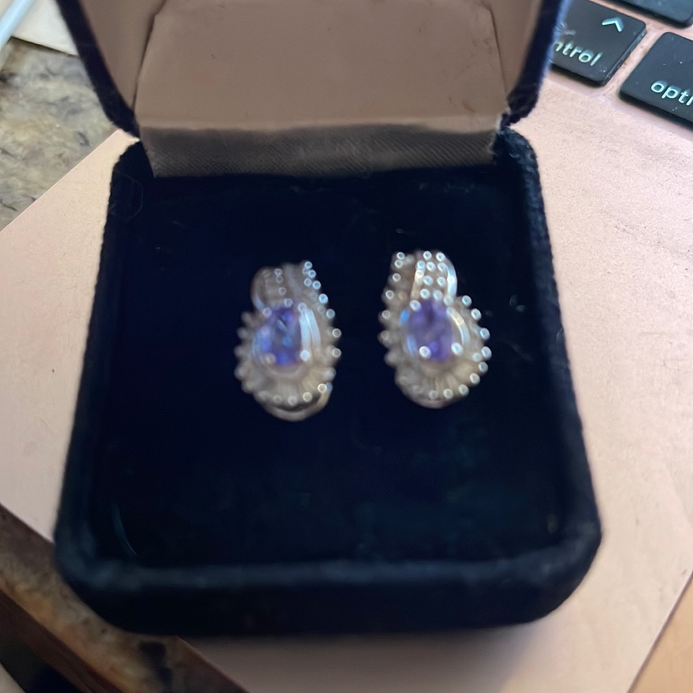 New Authentic Diamond & Tanzanite Earrings Omega Clasp